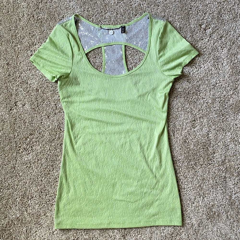 Buckle Sequin Open Back Short Sleeve Top